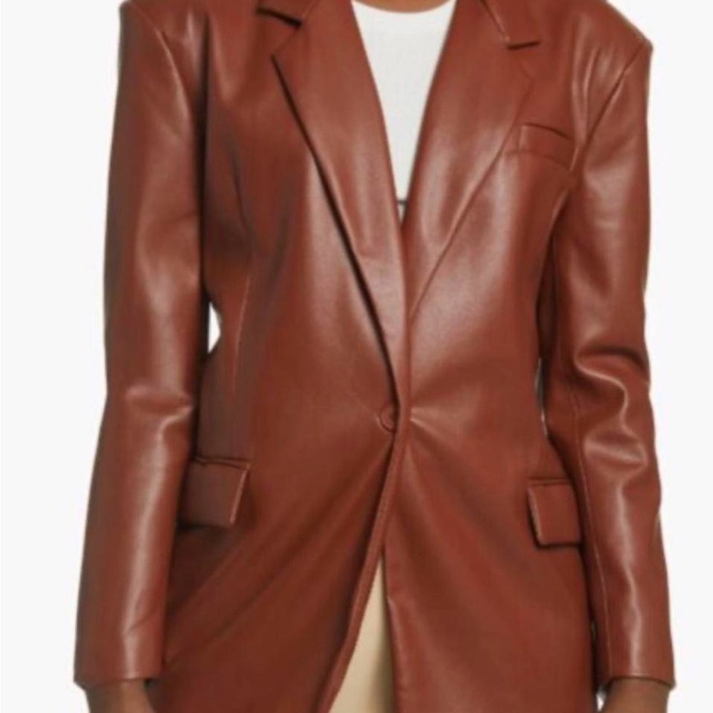 LIKE NEW Blank NYC Soft Faux Leather Cognac Rust Brown Blazer Jacket Size Small